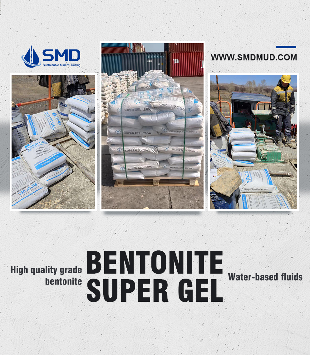 SMD bentonite SUPER GEL, It is equal to AUS GEL XTRA , QUIK GEL GOLD, MAX GEL(Maxbore HDD), GEL X 80
and GEL X ULTRA.
Bentonite viscosifier,  drilling bentonite, Powder viscosifier Polymer